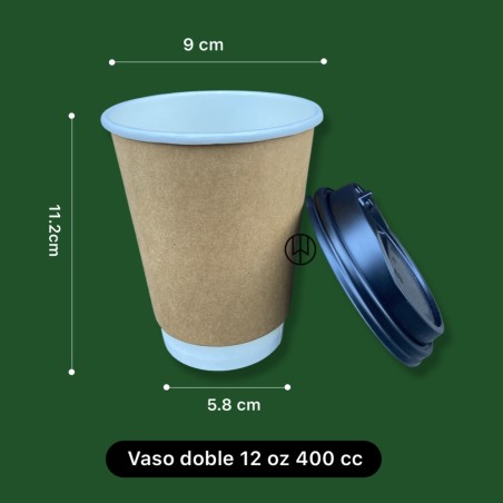 Vaso kraft doble 12 oz 400 cc con tapa 500 unids