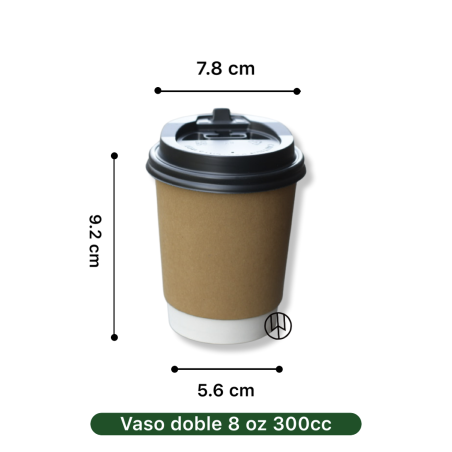 Vaso kraft doble 8 oz 300cc con tapa 500 unidades